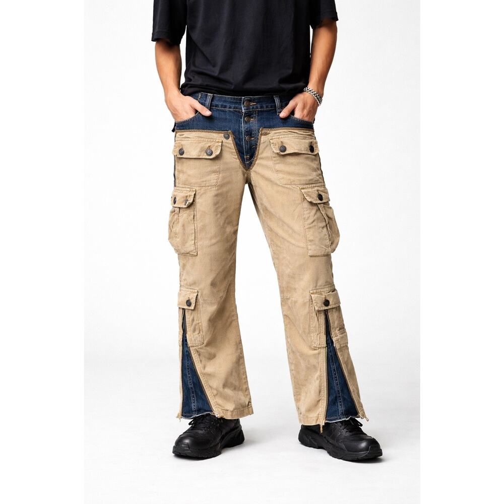 VSCT Jeans2BeFree Cargo Pants Y2K Techwear Patchwork Denim Corduroy 36x30 RARE